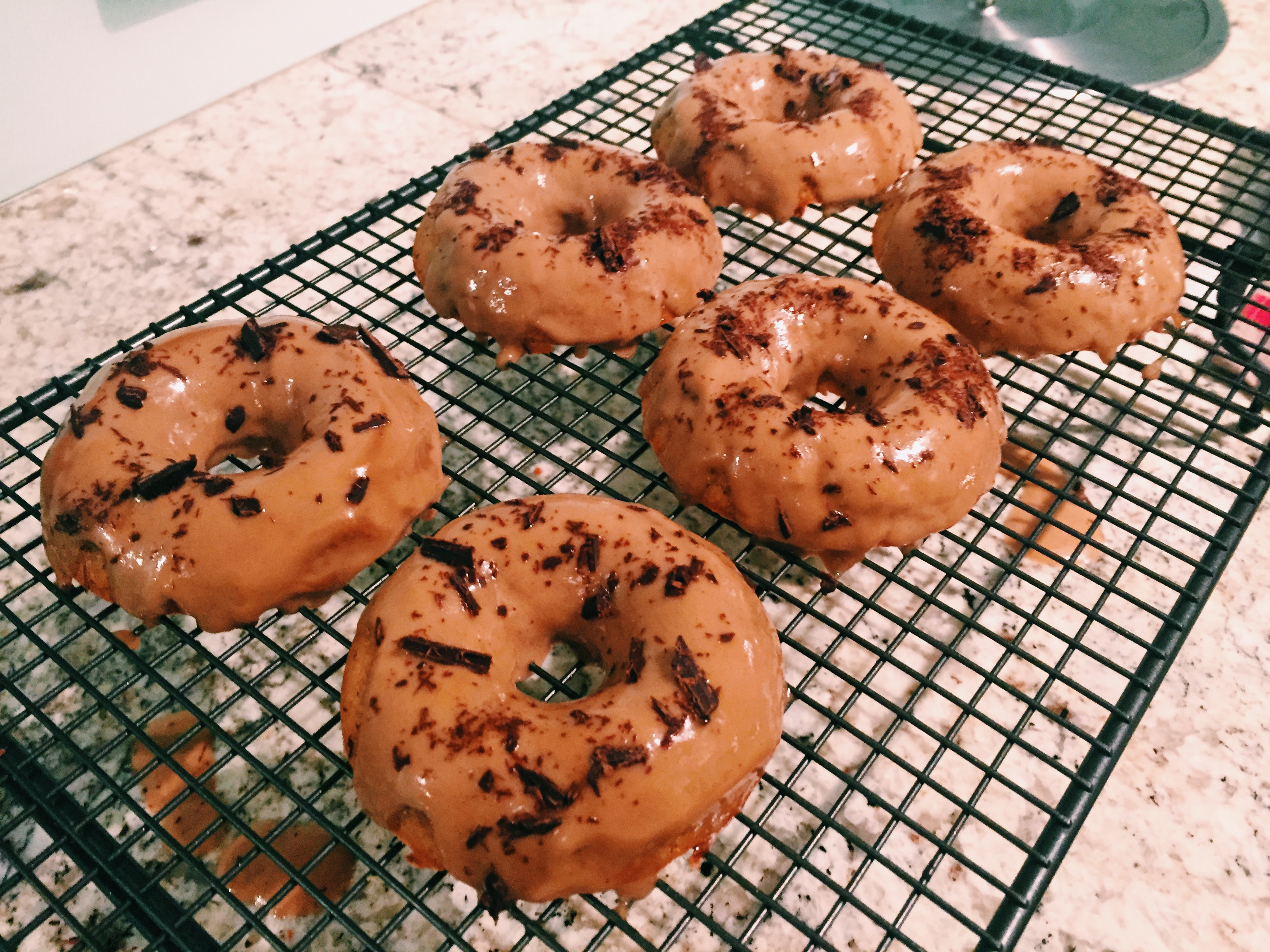 Chocolate Chip Doughnuts with a Salted Caramel Glaze