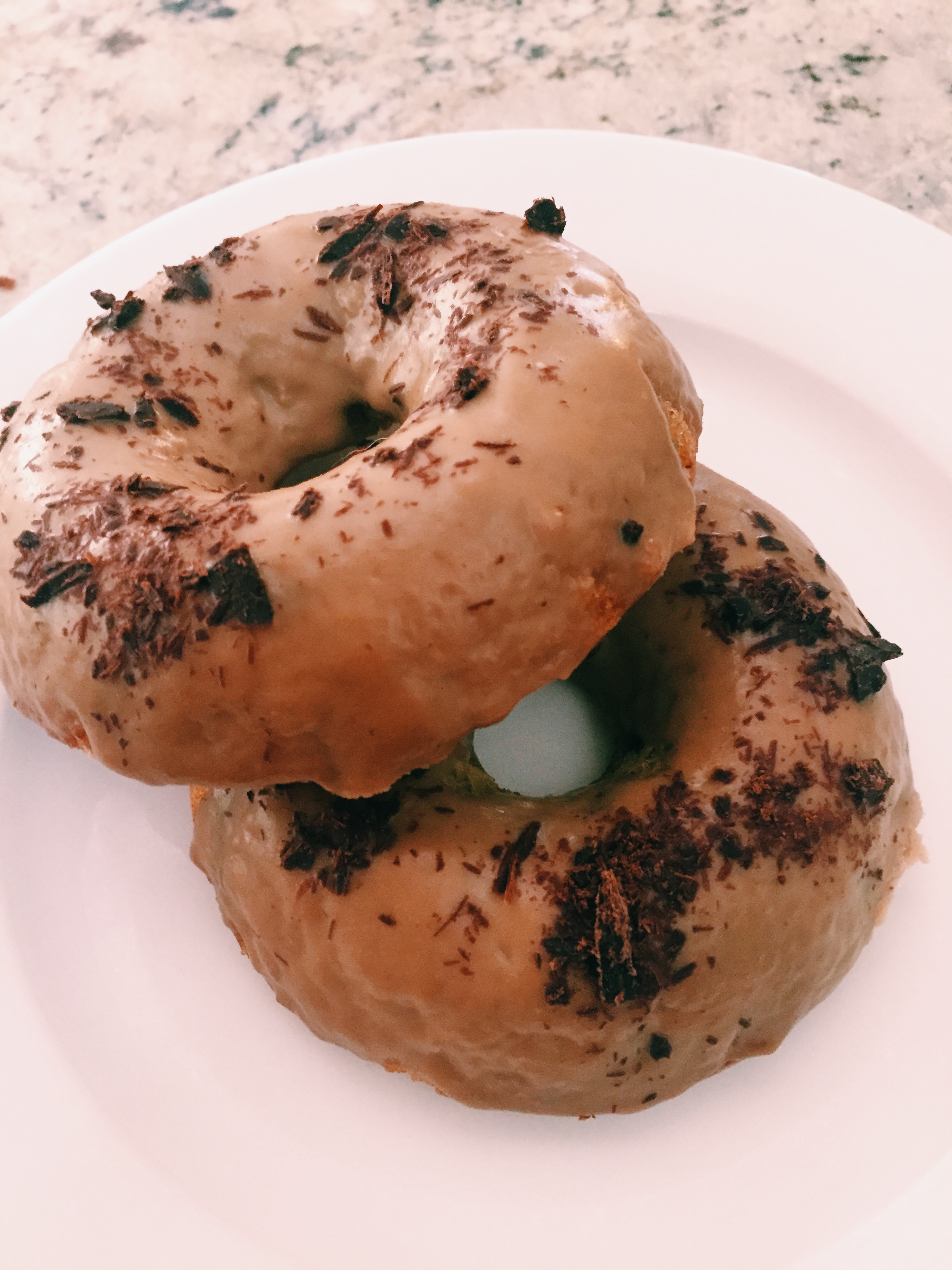 Chocolate Chip Doughnuts with a Salted Caramel Glaze