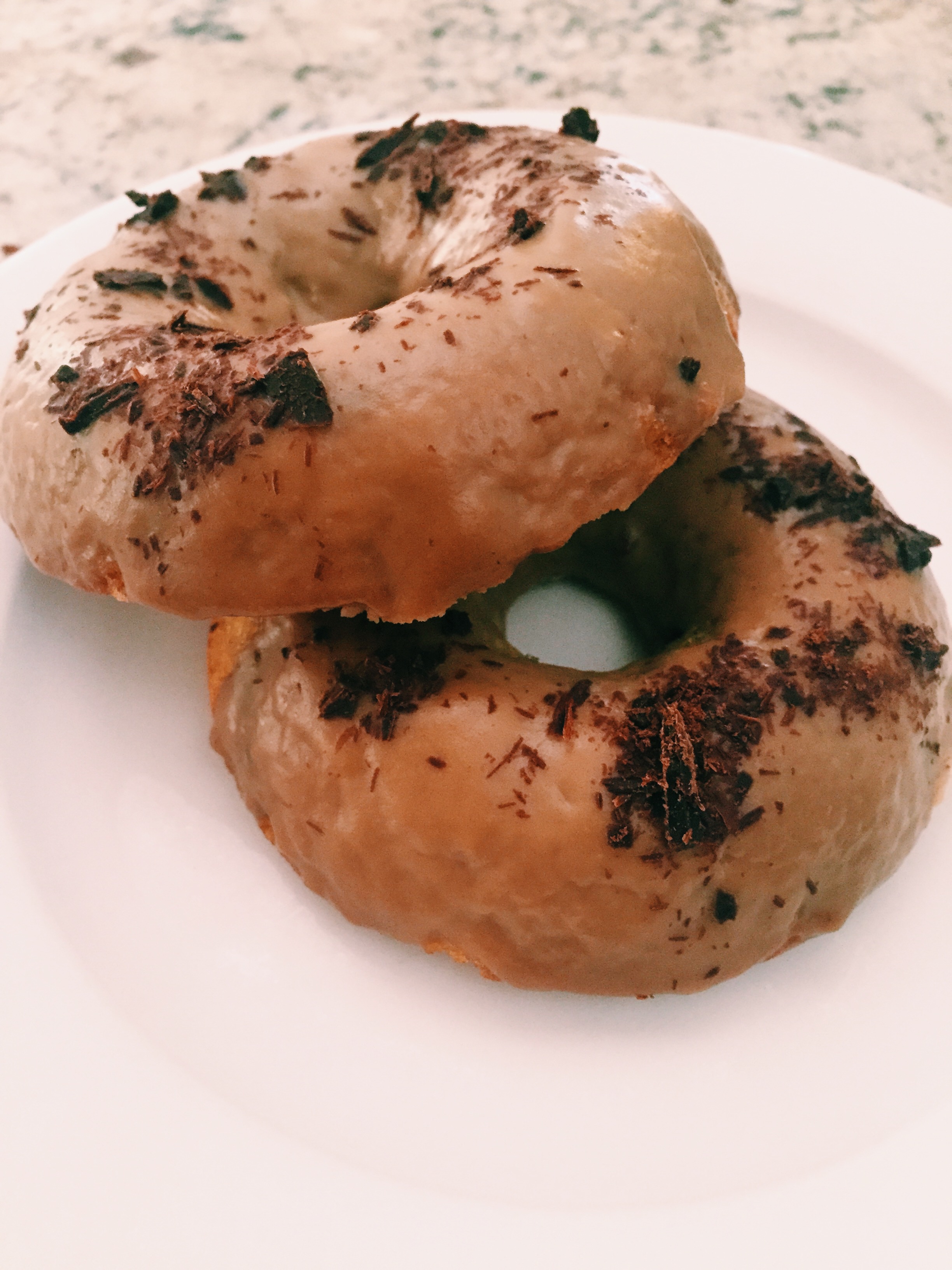 Chocolate Chip Doughnuts with a Salted Caramel Glaze