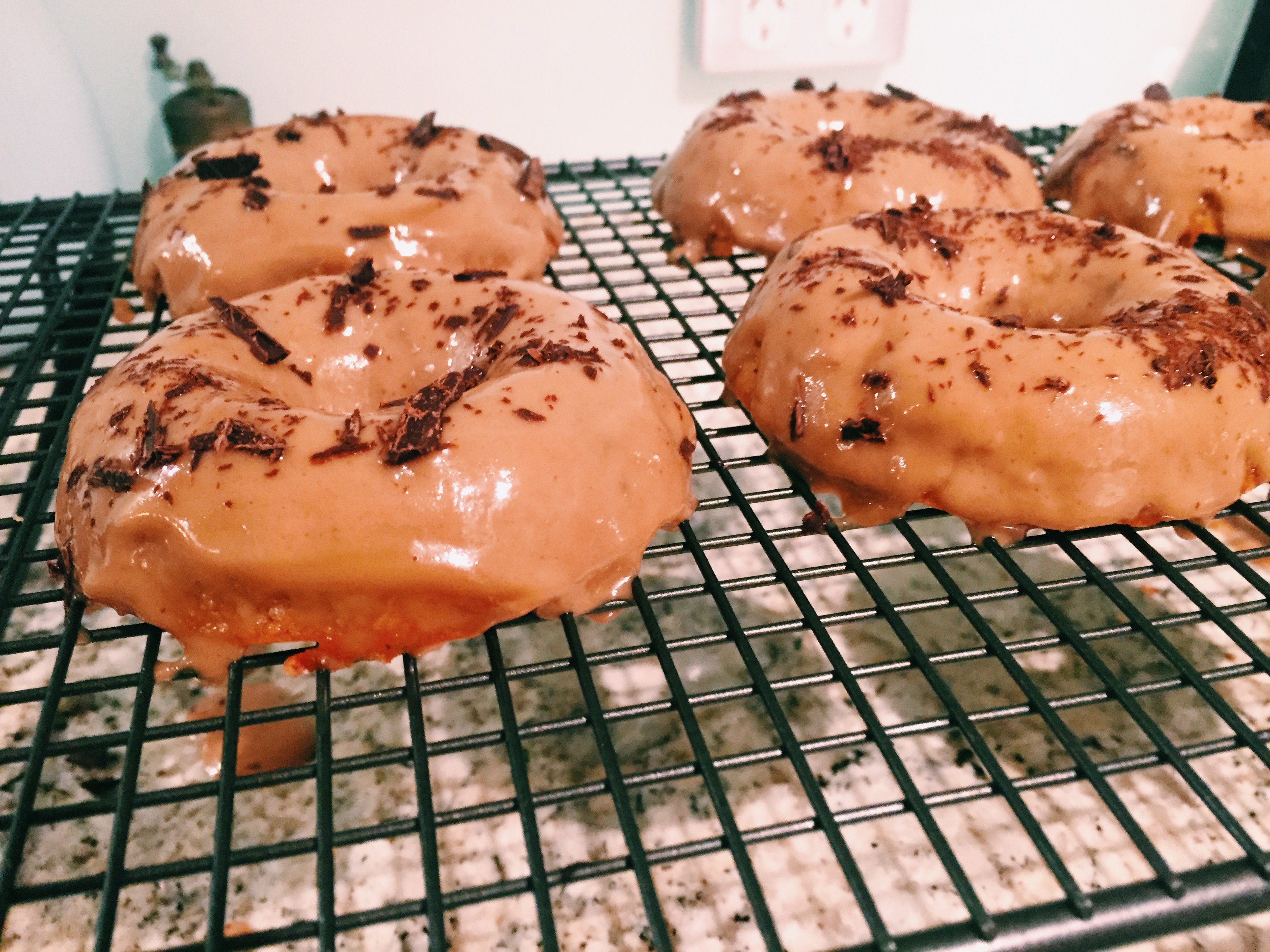 Chocolate Chip Doughnuts with a Salted Caramel Glaze