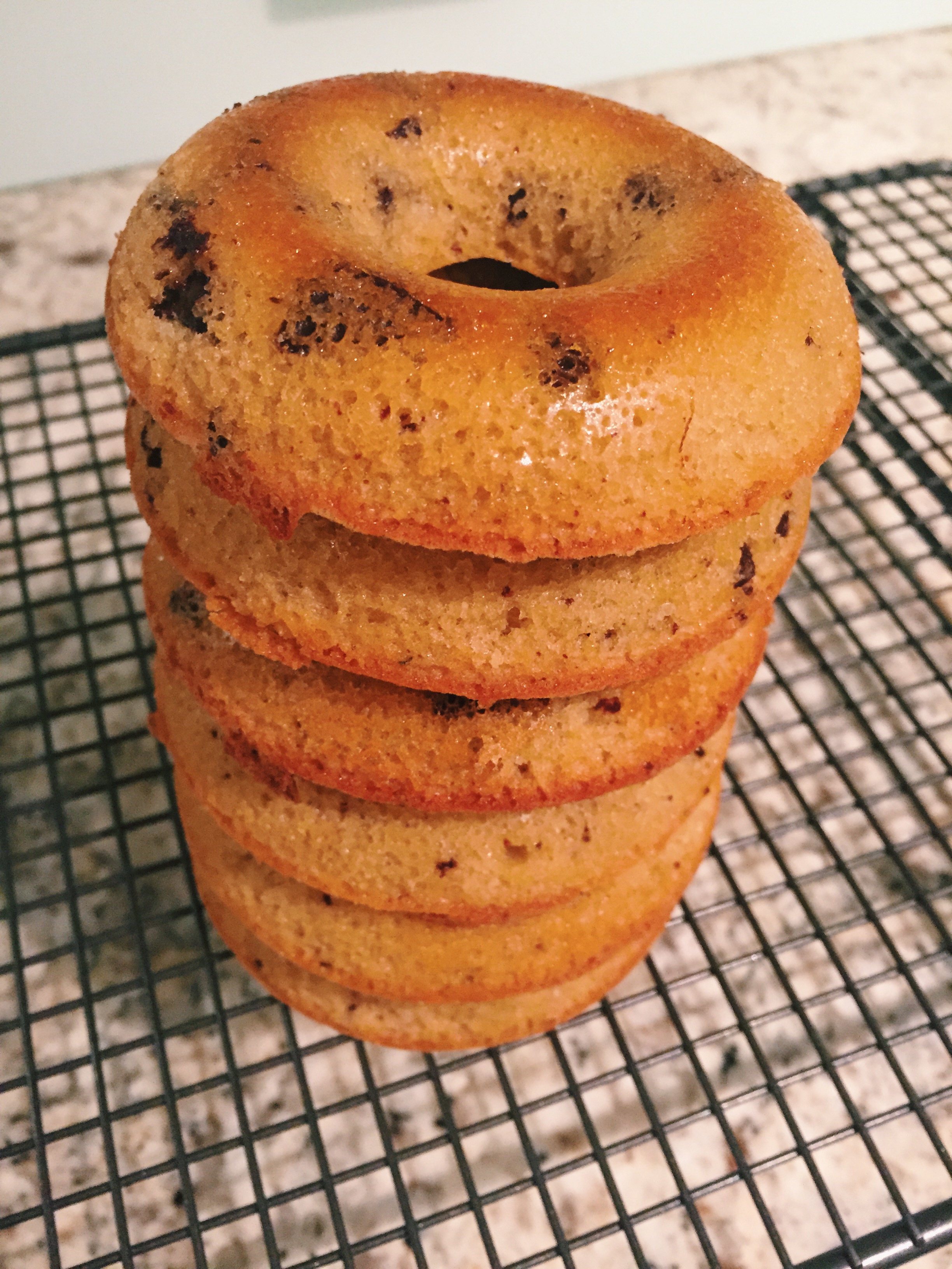 Chocolate Chip Doughnuts with a Salted Caramel Glaze