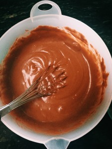 Double Chocolate Pancakes with a Peanut Butter Sauce