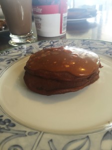 Double Chocolate Pancakes with a Peanut Butter Sauce