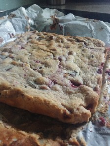 White Chocolate Brownies with Raspberries and Chocolate Chunks