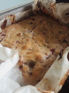 White Chocolate Brownies with Raspberries and Chocolate Chunks