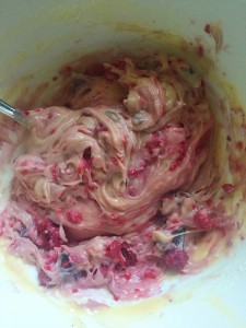 White Chocolate Brownies with Raspberries and Chocolate Chunks